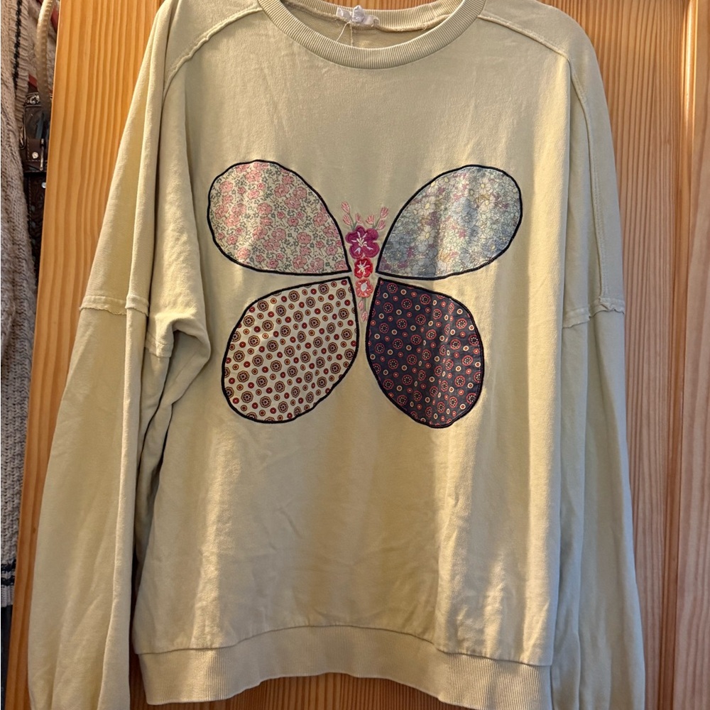 easel Light Sage Green Butterfly Patchwork Sweatshirt